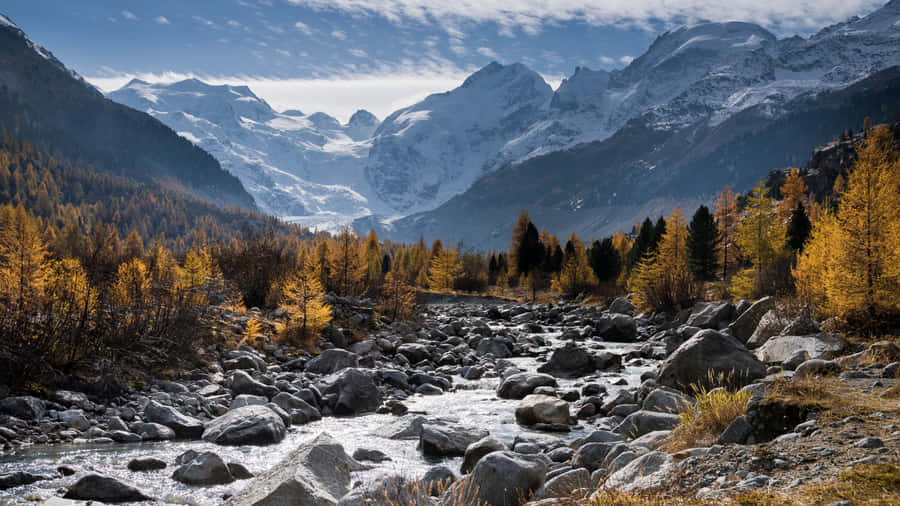 Fall Mountain With Stream Wallpaper