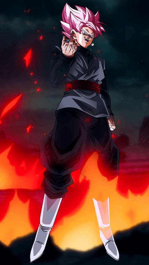 Fire Behind Black Goku Phone Wallpaper