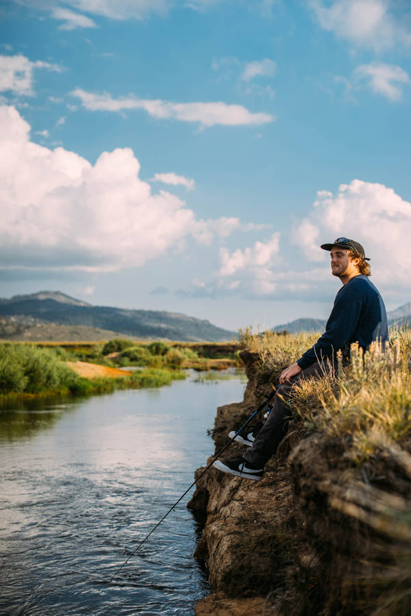 Fishing Man In River Wallpaper