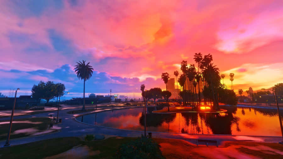 Fivem Palm Trees Sunset Wallpaper