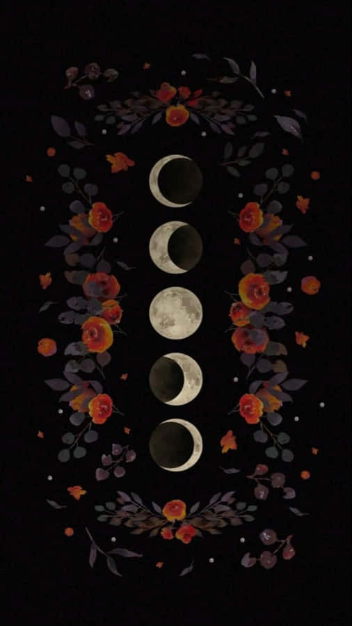 Floral Moon Phases Artwork Wallpaper