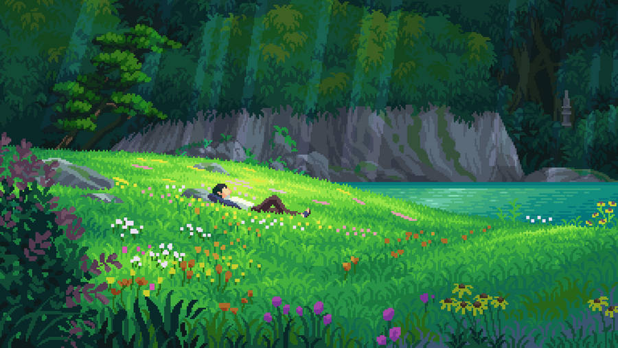 Flowers and grass Pixel Art wallpaper