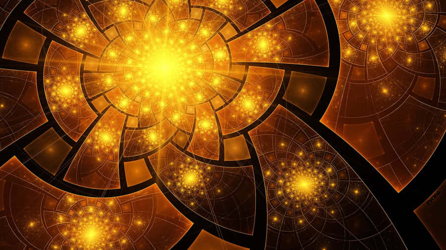 Fractal Golden Sparkles Circular Patterns Wallpaper