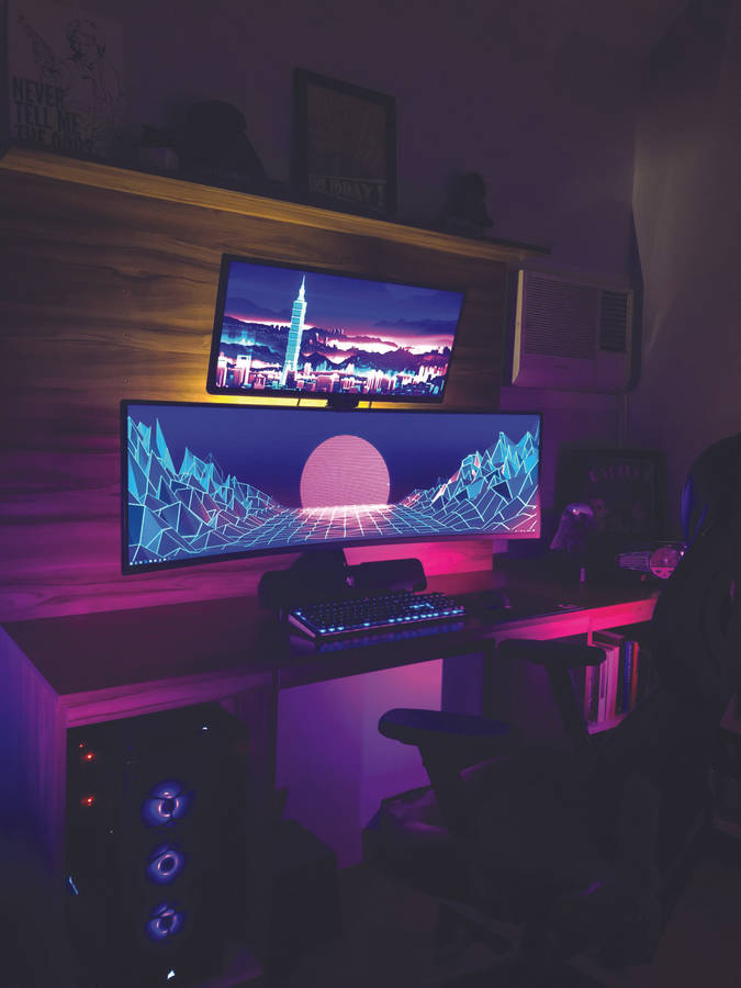 Download free Gaming Room Ultrawide Stacked Monitors Wallpaper ...