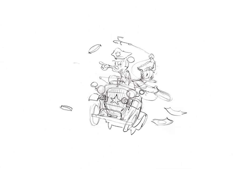 Gangster_ Mickey_ Mouse_ Getaway_ Sketch Wallpaper