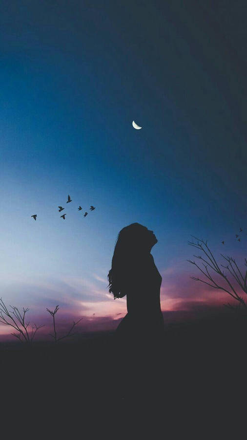 Download free Girl Aesthetic Silhouette Beneath Dawn Wallpaper 