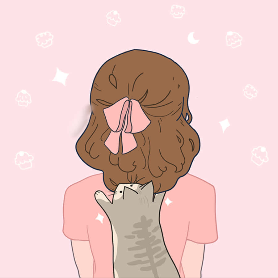 Girland Cat Pink Aesthetic Artwork Wallpaper