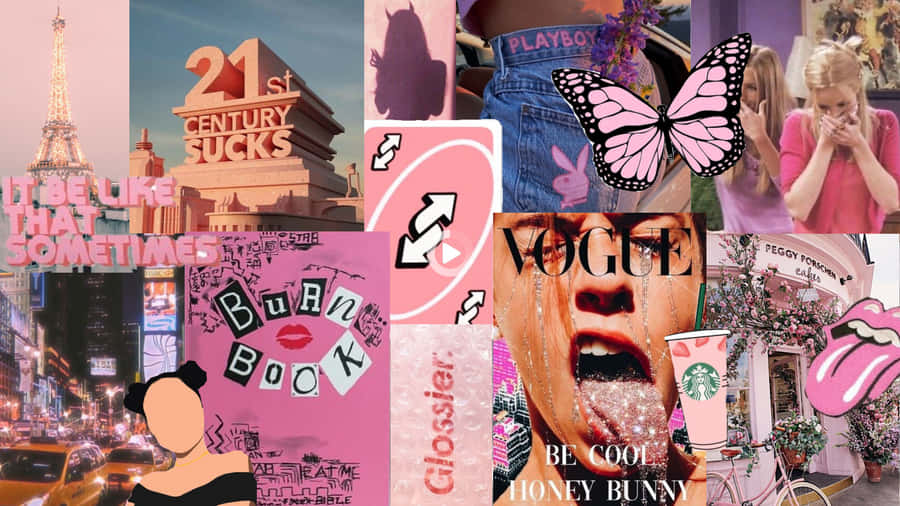 Girly Pink Designer Aesthetic Montage Wallpaper