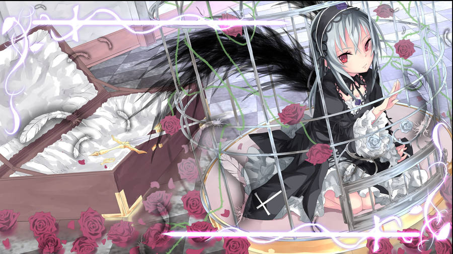 Goth Lolita Anime In Cage Wallpaper