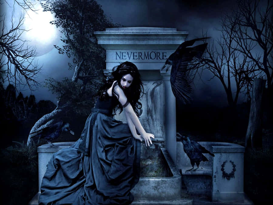 Gothic Computer Goth Girl On Statue Wallpaper