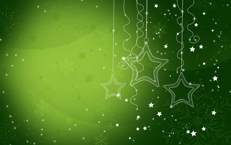 Green Christmas Hanging White Stars Wallpaper