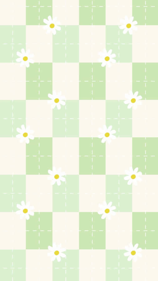 Green Daisy Checkered Pattern Wallpaper