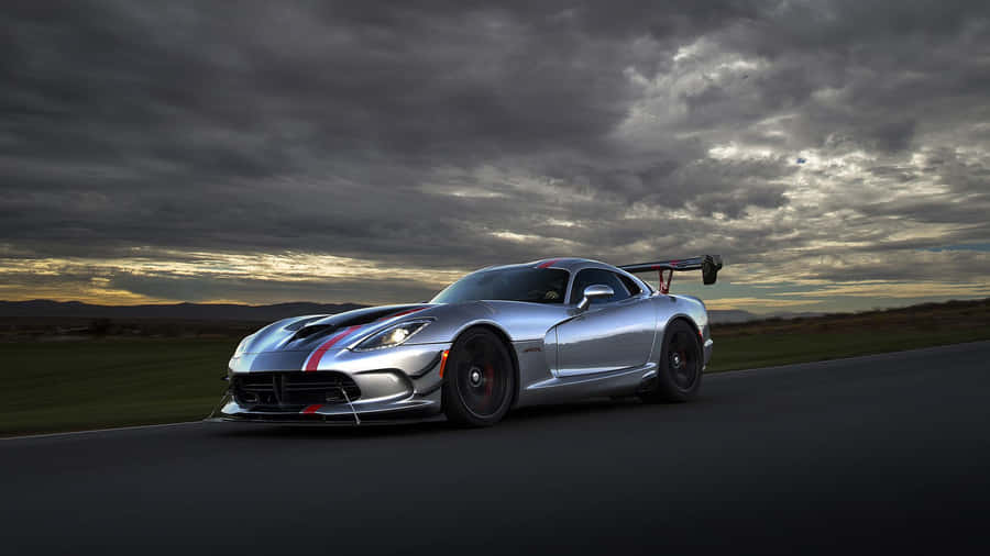 Grey Dodge Viper With A Spoiler Wallpaper