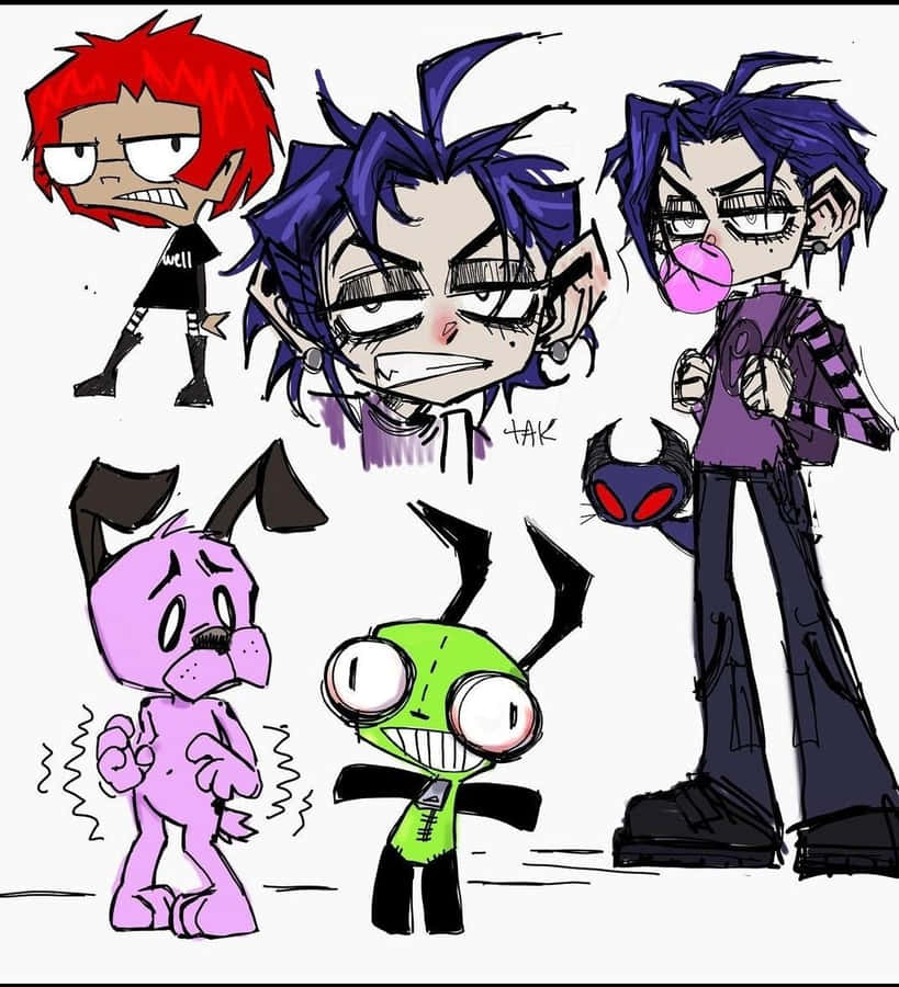 Grunge Cartoon Invader Zim Characters Wallpaper
