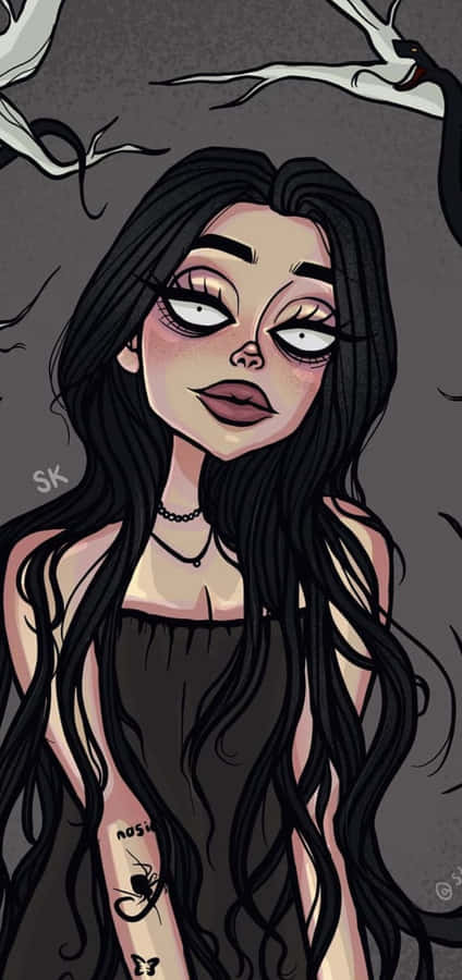 Grunge Cartoon Long Hair Small Pupils Wallpaper