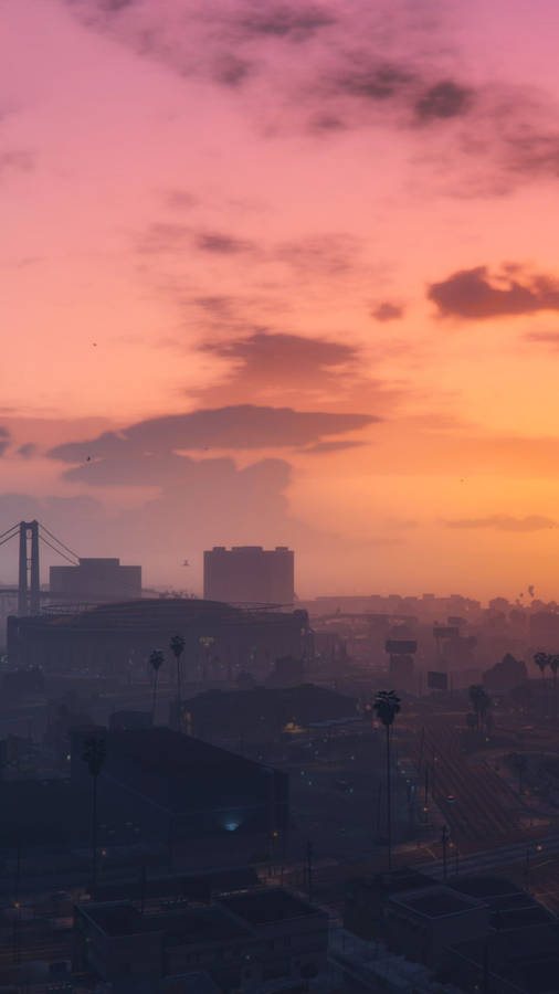 Download free Gta 5 Phone Foggy Orange Sky City Wallpaper - MrWallpaper.com