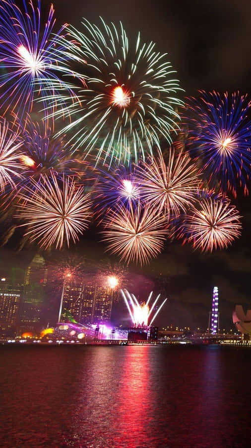 Happy New Year Fireworks In Sky Iphone Wallpaper
