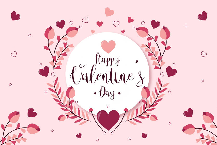 Happy Valentine's Day With Hearts And Leaves Wallpaper