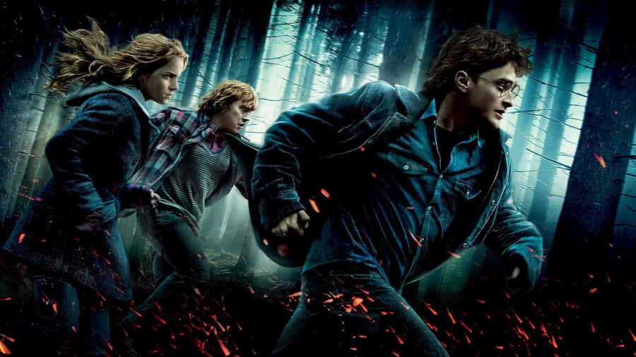 Harry Potter Landscape Ron Hermione Running Wallpaper