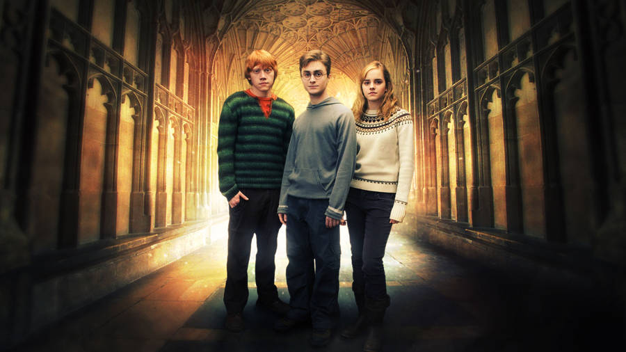 Harry Potter Movie Trio Hallway Wallpaper
