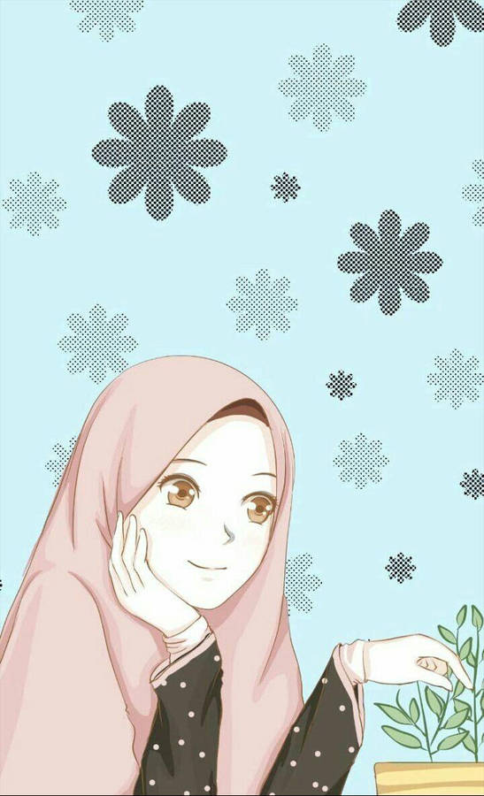 Download free Hijab Cartoon Blue Flower Wallpaper - MrWallpaper.com