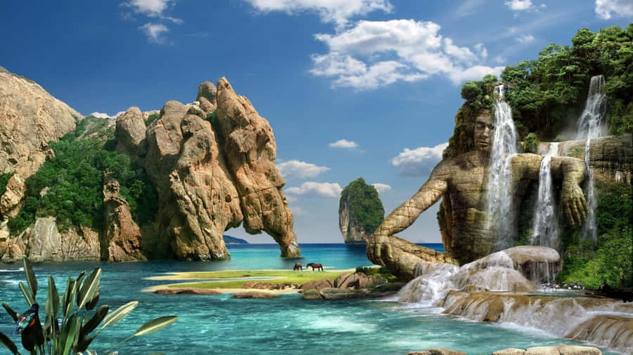 Human Waterfall Desktop Digital Art Wallpaper