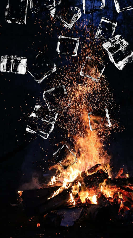 Ice Cubes Falling From A Fire Wallpaper