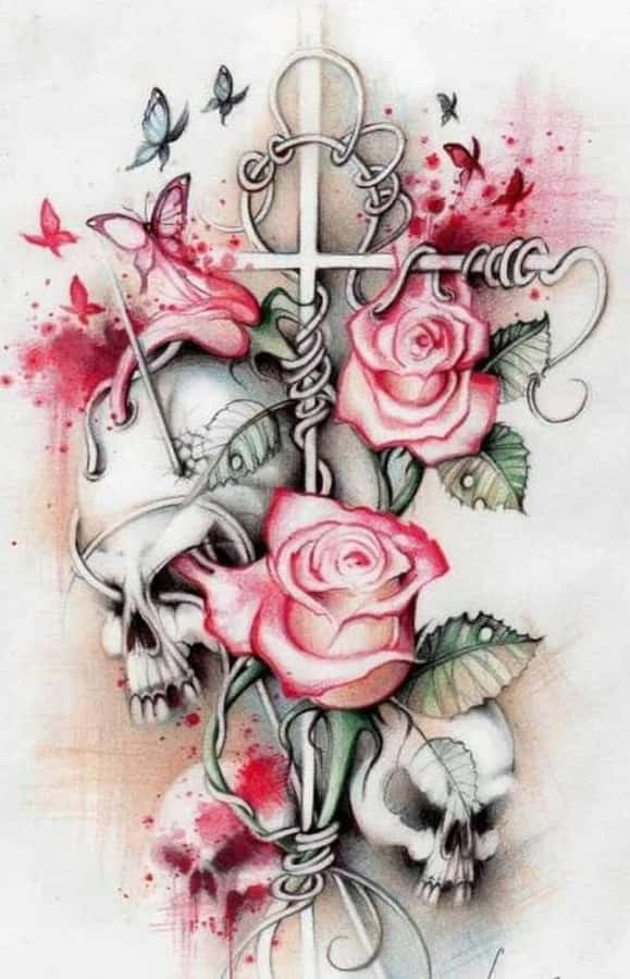 Image Love Skulls And Roses Wallpaper