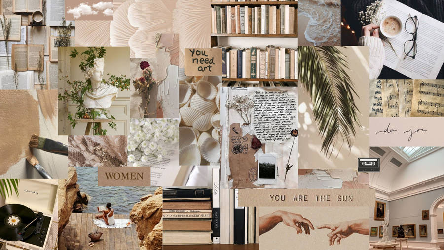 Download free Inspiring Beige Aesthetic Laptop Collage Wallpaper ...