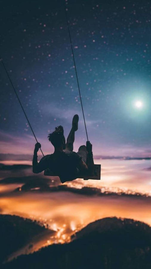 Premium Photo | A swing in the forest with the moon in the background