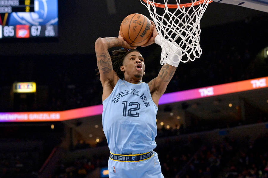 Download free Ja Morant Dunk Blue Grizzlies Uniform Wallpaper