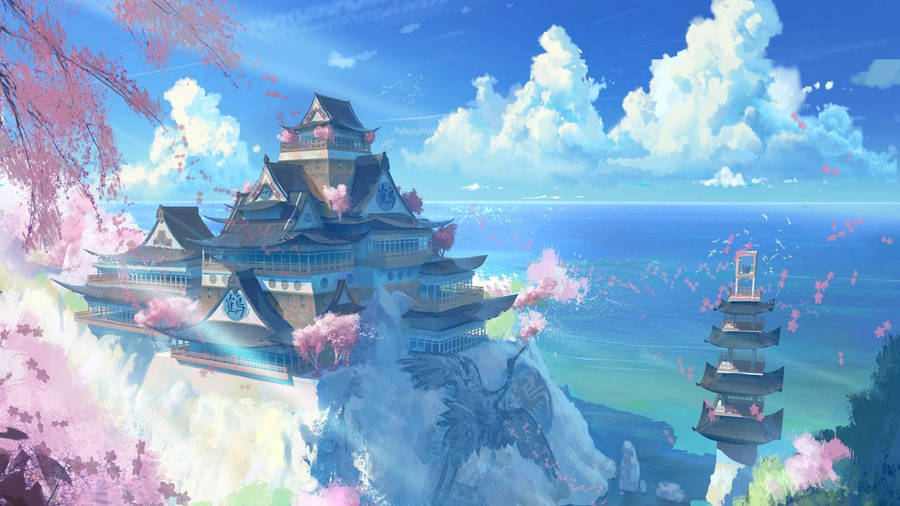 Anime, castle, land, mountain, HD phone wallpaper | Peakpx