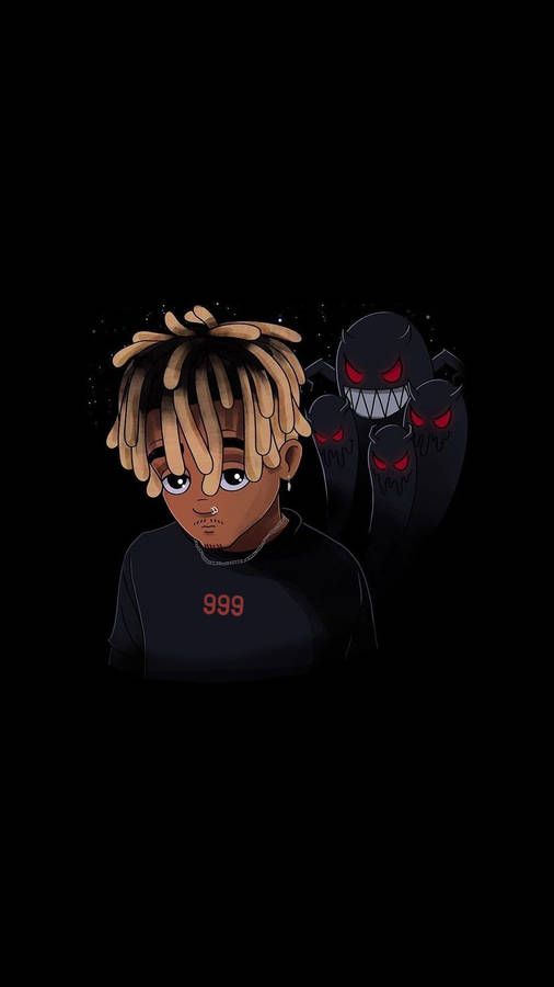 Download Free Juice Wrld Cartoon Features Depressing Face Wallpaper 