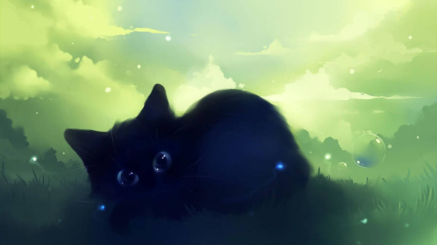 Kawaii Cat On Top Of Clouds Wallpaper