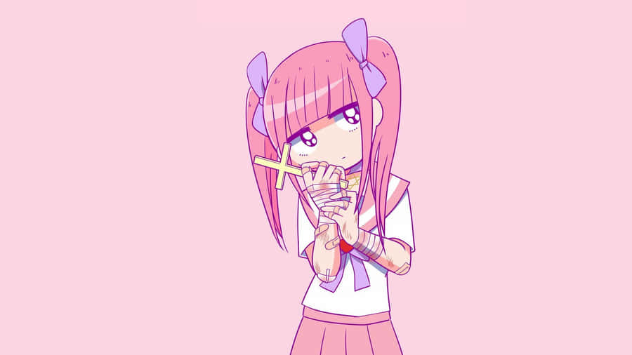 Kawaii Pink Aesthetic Desktop Wallpaper: Escape To A World Of Cuteness Wallpaper
