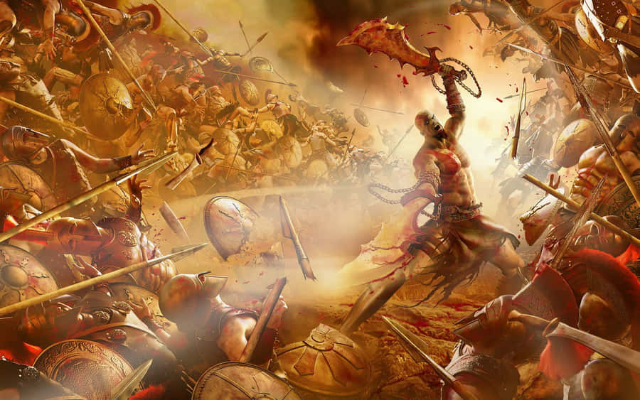 Kratos Engages In Epic Battles Against His Enemies In God Of War 3 Wallpaper