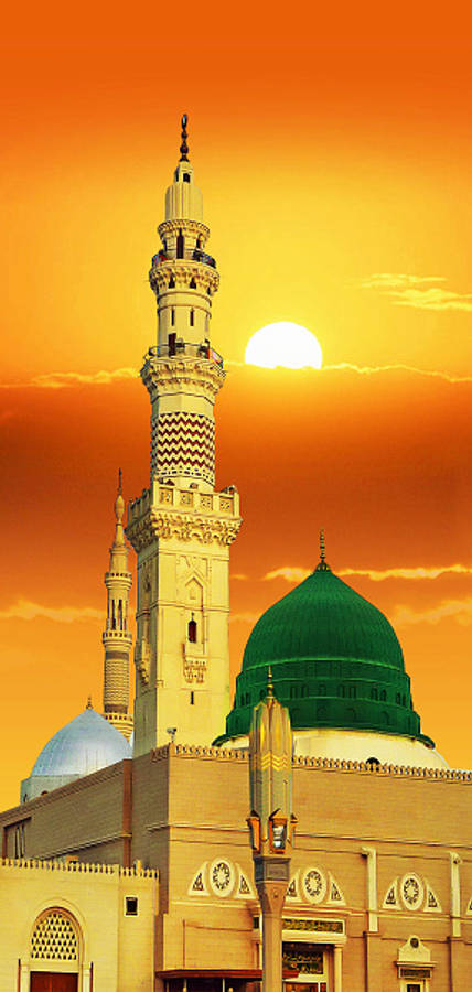 Download free Madina Green Dome In Orange Sky Wallpaper - MrWallpaper.com