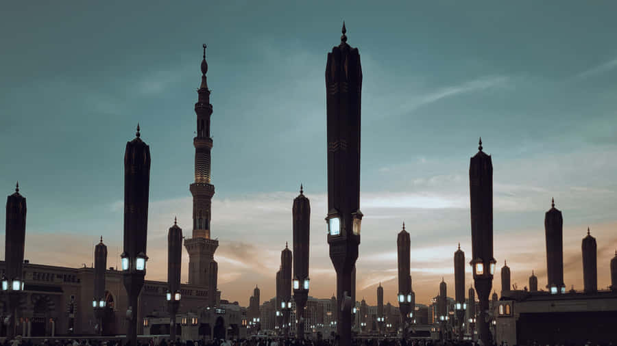 Madina_ Sunset_ Silhouette_ Minarets Wallpaper