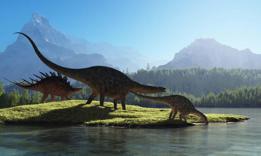 Majestic Dinosaursby Lake Wallpaper