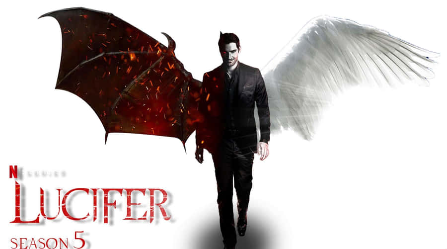 Majestic Lucifer Wings Unfurled In A Spectral Display Wallpaper