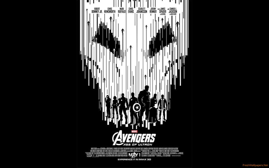 Marvel Universe Illustrated In A Striking Black And White Tone Wallpaper