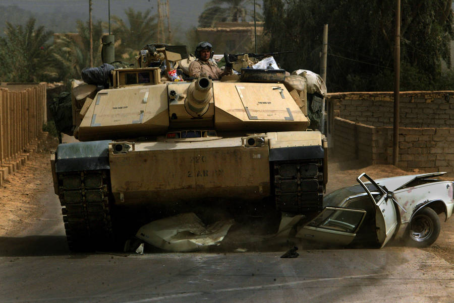 Military Tank Crashed Car Wallpaper