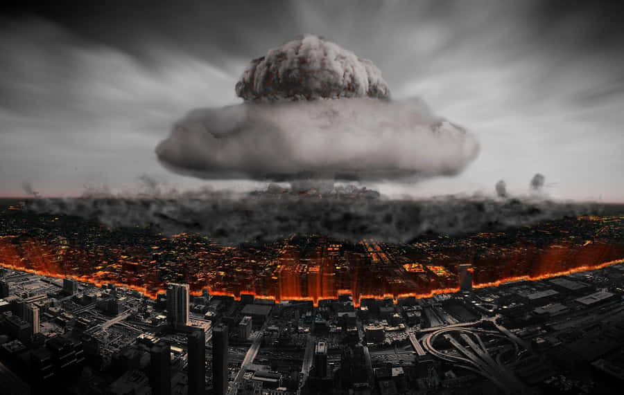 Mushroom Cloud Over Cityscape Wallpaper