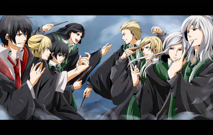 Mystical Encounter Between Marauders And Death Eaters In Harry Potter Anime Wallpaper