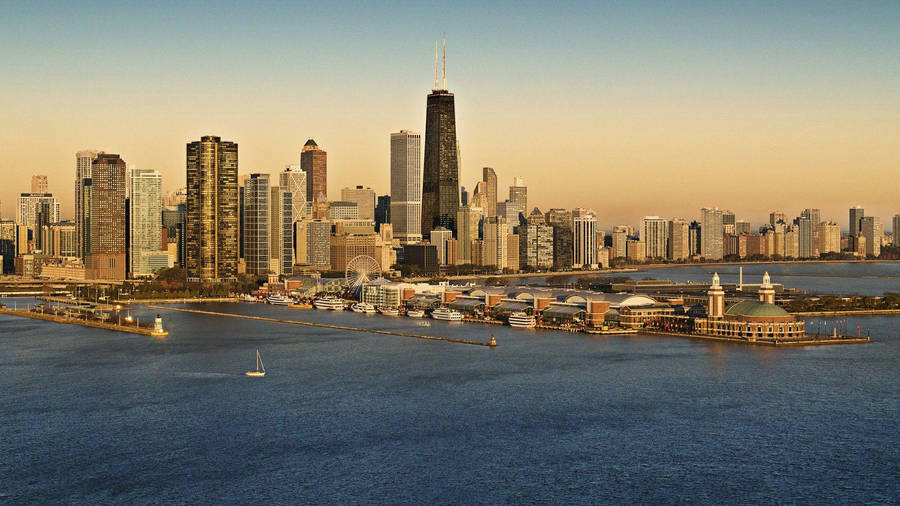 Navy Pier Chicago Skyline During Sunset Wallpaper