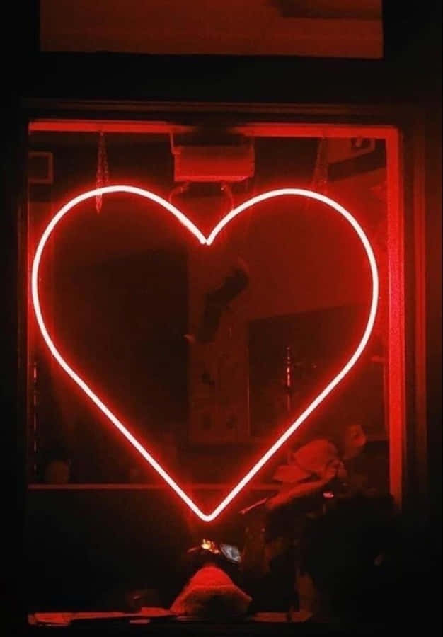 Neon Led Heart Light Black And Red Aesthetic Wallpaper