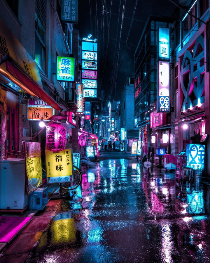 Neon Light Dance In The Heart Of Japan Wallpaper
