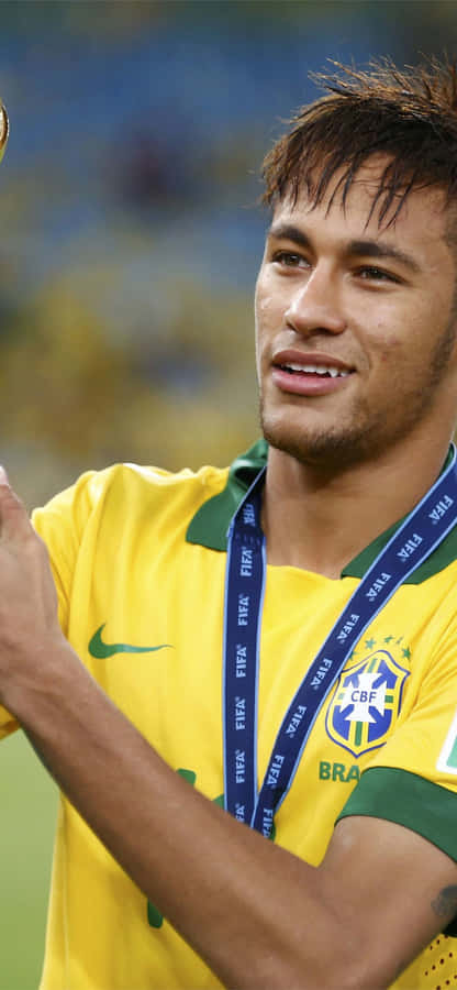 Neymar Playing A Game On His Iphone Wallpaper