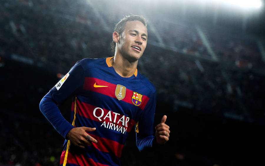 Neymar Showing His Enthusiasm For Fc Barcelona Wallpaper