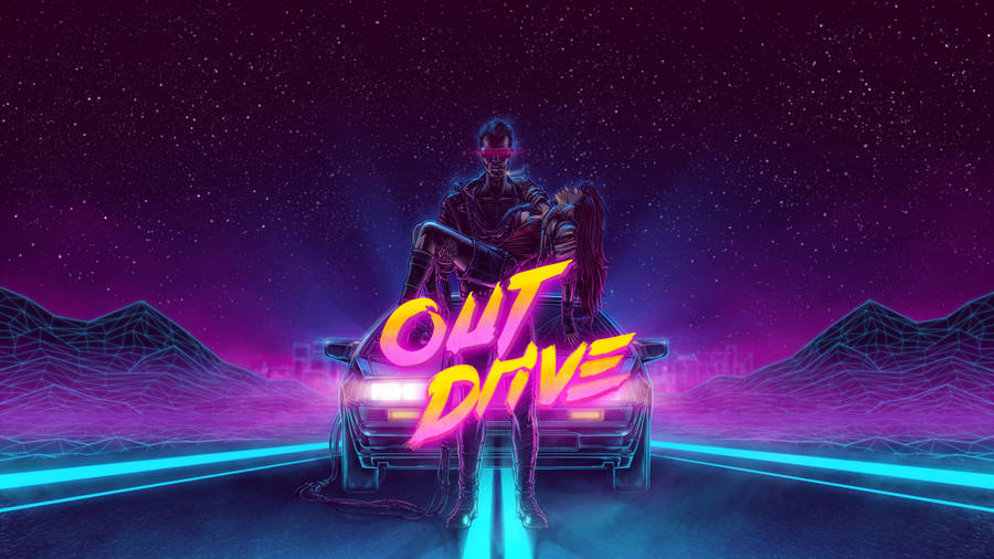 Outrun Wallpaper 4K, Neon, Dark background, Purple